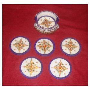 Pure White Marble Inlaid <b>Coaster</b> <b>Set</b> With Alabaster Marble With Fine Finishing and Glossy Surface for Decoration - Product Image 1