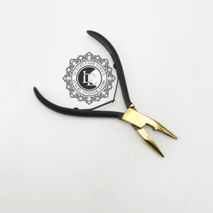 Alicates profesionales de acero inoxidable de alta calidad para extensiones de cabello, herramienta sostenible dorada y negra - Product Image 4