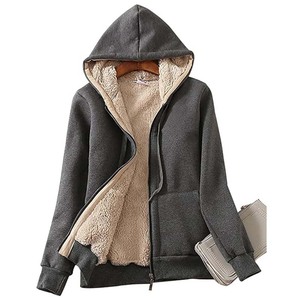 Chaqueta con capucha con forro grueso para mujer con bolsillo con cordón frontal de manga larga regalo divertido para adolescentes adultos abrigo cálido de Color sólido - Product Image 1