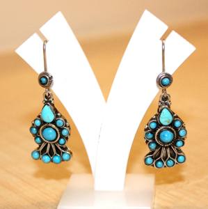 Boucles d'oreilles ethniques en argent sterling naturel 925 fabriquées à la main forme ovale pierres de cristal de guérison turquoise grande idée cadeau - Product Image 2