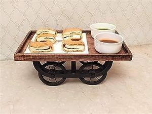 Vente chaude Design Luxueux Restaurant et Hôtel Fournitures Plateau De Service En Bois Avec Poignées De Feuille De Grossiste Indien En Bois T - Product Image 3