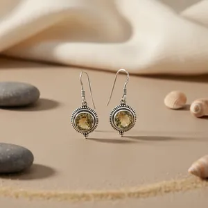 18K Gold Plated Vintage Style 925 Sterling <b>Silver</b> Citrine Dangle Earrings with Diamond for Women's <b>Wedding</b> Jewelry - Product Image 2