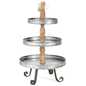 Farmhouse <b>3</b> <b>Tiered</b> Tray Decorative Galvanized & Mango Wood Serving <b>Stand</b> <b>Tiered</b> Server For Kitchen & Wedding Dessert Display - Product Image 1