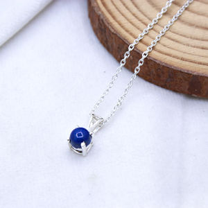 925 Plata mejor calidad Natural lapislázuli redondo cabujón corte piedra preciosa punta conjunto chapado en oro colgante collar regalo para mujer - Product Image 3