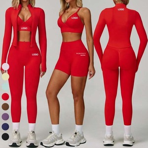 Perfect Women 4 Piece Yoga Set <b>Brown</b> Deep V Neck Crisscross Twist High Waist Seamless Spandex Polyester Shorts - Product Image 4