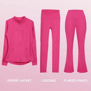 Custom Tracksuit Nylon <b>Loungewear</b> Two Piece Plus Size Zipper Pocket Jacket Yoga Tall Women Clothing Flared Gym <b>Pants</b> Set - Product Image 2