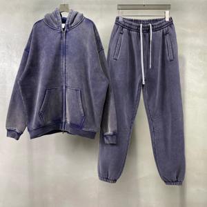 Pull Acid Wash Survêtement Sweat À Capuche et Jambe Droite Pantalon De Survêtement Évasé Survêtement pour Hommes Vintage Jogging Ensemble - Product Image 3
