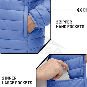 Chaqueta de invierno acolchada para hombre directa de fábrica, acolchada ligera con tela resistente al viento y al agua, diseño práctico de 4 bolsillos - Product Image 4