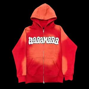 Sudadera con capucha y cremallera de lavado ácido para hombre, conjunto de chándal corto para hombre, chándal bordado personalizado, Sudadera con capucha de algodón polar y conjunto corto - Product Image 2