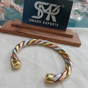 Tri Tone Twisted Copper <b>Bangle</b> Adjustable Open Cuff Handmade Polished Finish Traditional Lightweight Solid Craft for Men Women - Product Image 5