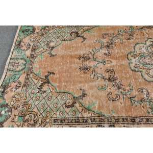 Tapis Oriental Beige Vert Laine 5.4X8.8 ft Vintage Turc Design Patchwork Rayé Rectangle pour Salon Couloir Nouveau - Product Image 4