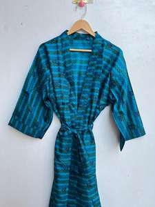 Kimono indio de seda hecho a mano, bata de estilo Vintage para mujer, vestido informal, ropa de playa y salón, suministro directo de ODM para adultos - Product Image 2
