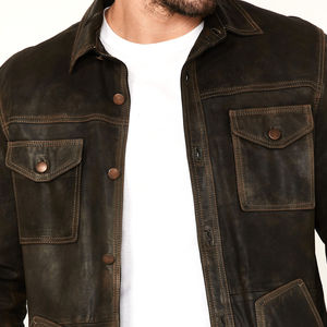 Men's <b>Smart</b> <b>Casual</b> Leather <b>Jacket</b> with Zipper Turn <b>jacket</b> for men Down Collar <b>jacket</b> for men Winter Canvas Fashion for Sale - Product Image 3