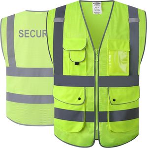 Gilet de sécurité avant réversible à fermeture éclair haute visibilité 9 poches Classe 2 Sécurité HQ Mesh Lite Neon Color Body Retro-Reflective Outer Wear - Product Image 1