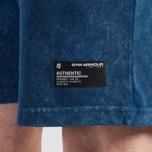 Short de basketball 100% coton délavé à la pierre, avec fermeture éclair et taille élastique, motif cargo tissé (Bleu moyen) - Product Image 5
