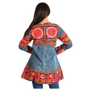 Chaqueta Corta Boho de Algodón Transpirable con Estampado de Mezclilla Reversible Hecha a Mano en India, para Mujer, Informal y para Fiestas - Product Image 5
