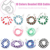 Câble USB créatif 4-en-1 avec perles, cordon de chargeur de téléphone décoratif et tendance, cadeau, 10 couleurs au choix