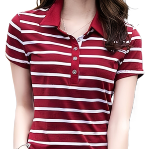 Crea un estilo personalizado Camiseta Polo de solapa cómoda y versátil Camiseta a rayas de temperamento elegante para mujer - Product Image 5
