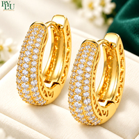 Boucles d'oreilles créoles en laiton sans nickel avec zircone cubique pour femme, ton or, style Huggie, bijoux de déclaration pour mariage