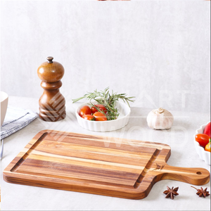 Smartwood Bloc à découper rectangulaire en teck de qualité vietnamienne avec poignée pratique Planche à découper intelligente pour la cuisine - Product Image 3