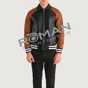 Chaqueta Varsity de Cuero de Invierno Personalizada de Alta Calidad para Hombre, Transpirable, con Cierre, Cuello Alto, Logotipo Personalizado, Resistente al Viento, Secado Rápido RSW - Product Image 4