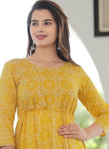 Kurti indien imprimé à col rond manches trois-quarts Designer Fashion Long Kurtis - Product Image 3