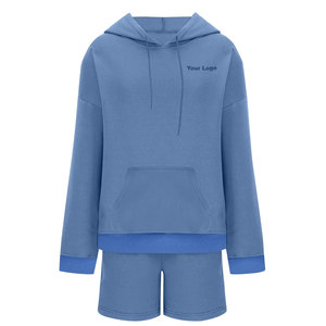 Conjunto de pantalones cortos con capucha de 2 piezas de lana ecológico para mujer de invierno informal de talla grande superventas personalizado con su propio diseño - Product Image 1