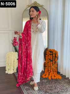 Traje de Salwar Kameez de trabajo de bordado pesado de ropa tradicional india con Chanderi con conjunto de Dupatta impreso digital para mujer - Product Image 3