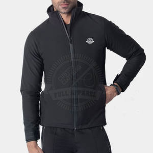 Veste Soft Shell noire résistante à l'eau pour homme avec col montant et logo personnalisé et deux poches-disponible en gros - Product Image 2