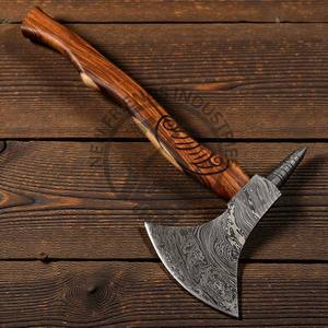 Hacha de Acero de Damasco Forjado de Primera Calidad, Hacha de Campamento Resistente para Supervivencia con Mango de Madera de Palisandro y Funda de Cuero para Proyectos de Bricolaje - Product Image 2