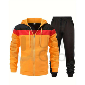 Latest Winter Sports Outerwear Set Breathable Hoodies Joggers <b>Yellow</b> Zipper Solid Pattern Eco-Friendly Sweat Suit for Men <b>Women</b> - Product Image 1