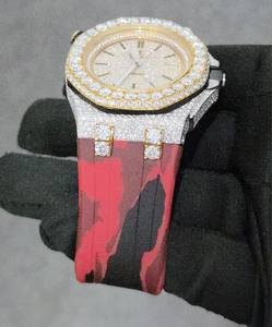 Men's Luxury Miyota Automatic Quartz Analog Stainless Steel 40mm Fashion <b>Watch</b> with VVS Moissanite and <b>Rubber</b> Band Iced Out - Product Image 4