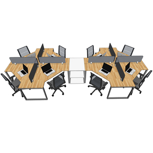 8-Piece Contemporary Office Furniture HBLG038 Cluster <b>Desk</b> Module with Rubberwood <b>Shelf</b> and Modern Iron Legs Assembly Required - Product Image 3
