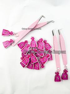 Nouvelle pince à épiler pour extensions de cils avec revêtement en poudre rose clair, différents styles, avec porte-clés en forme de dollar, logo personnalisé, instrument de beauté - Product Image 6