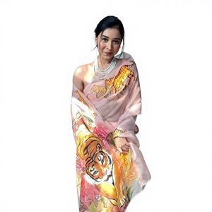 Exclusivo Sari de Organza de Seda con Diseño de Diseñador y Blusa Elegante, Estilo Étnico Moderno, Última Tendencia India, Ropa de Fiesta Modesta para Mujer - Product Image 1