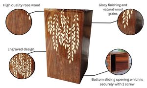 Engraved Leaf Rosewood Cremation Urn Personalized Memorial <b>Keepsake</b> Personalized Memorial <b>Box</b> for Ashes - Product Image 3
