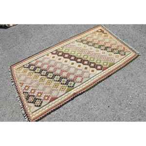 Alfombra de 3.2x6 pies, Alfombra Turca Vintage, Alfombra de Lana con Puntos Rojos Beige - Product Image 2