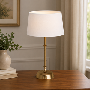 Lampe de table traditionnelle en métal doré, ampoule E26, abat-jour en tissu blanc, lampe décorative de chevet pour salon, chambre à coucher, bureau - Product Image 1