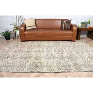 Turkish Large Rug 5.1x8.5 ft (154x259 cm), Vintage <b>Brown</b> Check <b>Wool</b> Rug - Product Image 2