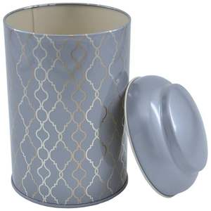 Lata de metal redonda de 1,2 L con patrón geométrico dorado y fondo negro Tapa de cúpula de 105mm x 150mm 150mm para organizadores de joyas - Product Image 2