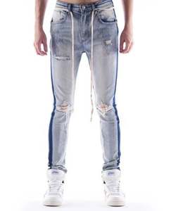 Jeans en denim bleu pour homme de haute qualité, personnalisés, style streetwear, boutons, respirants, coupe droite, 100% coton - Product Image 3