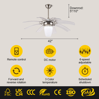# Ventilateur de plafond rétractable 42 pouces avec moteur DC et design floral, avec télécommande, éclairage LED intégré - Modèle 1016 Source Factory
