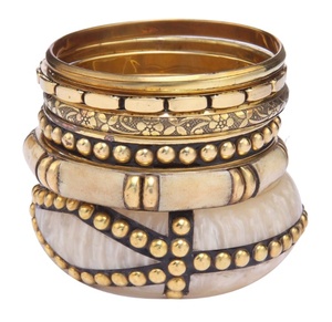 Golden Plated Brass Bangles <b>Bracelets</b> Set Women's Bohemian Stylish Floral Pattern Jewelry <b>Bracelets</b> with <b>Bead</b> Accents for Woman - Product Image 1
