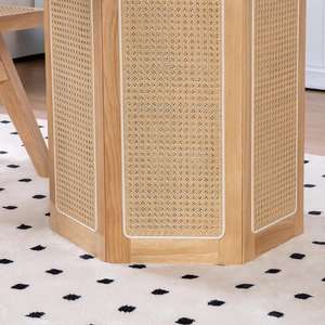 Table à manger ronde de luxe moderne avec structure en teck massif et pieds en rotin tressé pour usage intérieur/extérieur - Meubles de maison - Product Image 2