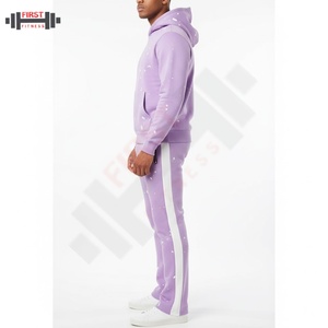 ชุดเสื้อมีฮู้ดแบบสวมหัวและกางเกงขาบานสำหรับผู้ชายระบายอากาศได้ดีชุดวอร์มผ้าคอตตอนขนแกะ100% แอซิดแบบเย็บปัก - Product Image 6