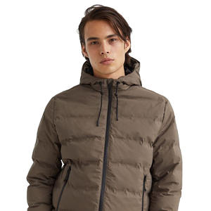 Customized <b>Men's</b> Zip Puffer <b>Jacket</b> Outdoor Waterproof Bubble Quilted Polyester Wadding Thin Style Hooded Letterman Collar - Product Image 5