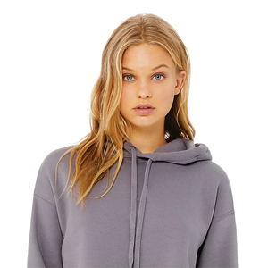Top <b>Hot</b> Raw Hem Dropped Shoulder 52% Airlume <b>Combed</b> Ring Spun Cotton Storm Womens Cropped Winter Hoodie - Product Image 4