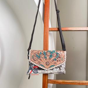 Cowhide Real Leather Tooled Carving Fur Fling Clutch Hand Leather Stylish Collection of Women Clutch Multi Uses Clutch - Product Image 1