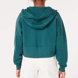 Sweat à capuche pour femme en molleton 100% coton, de haute qualité, crop top uni, broderie, logo au dos lavé, vêtement décontracté - Product Image 6