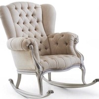 Fauteuil à bascule capitonné de style européen, cadre en bois massif, couleur personnalisable, revêtement en tissu, confortable pour la maison et le bureau